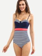 Romwe Multicolor Striped Backless One-piece Swimwear