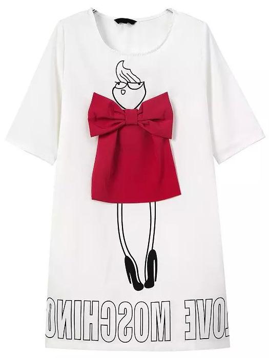Romwe Half Sleeve Letter Print Bow Dress