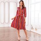 Romwe Striped Single Breasted Belted Dress