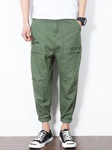 Romwe Men Letter Print Rolled Hem Harem Pants