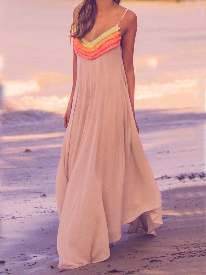 Romwe Spaghetti Strap Ruched Beach Dress
