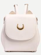Romwe Ivory Crescent Patch Flap Backpack