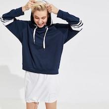 Romwe Raglan Sleeve Striped Drawstring Hoodie