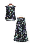 Romwe High Low Tank Top With Ruffle Hem Wide Leg Pants