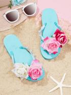 Romwe Flower & Faux Pearl Flip Flops