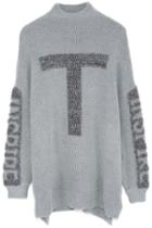 Romwe High Neck Metallic Panel Grey Jumper