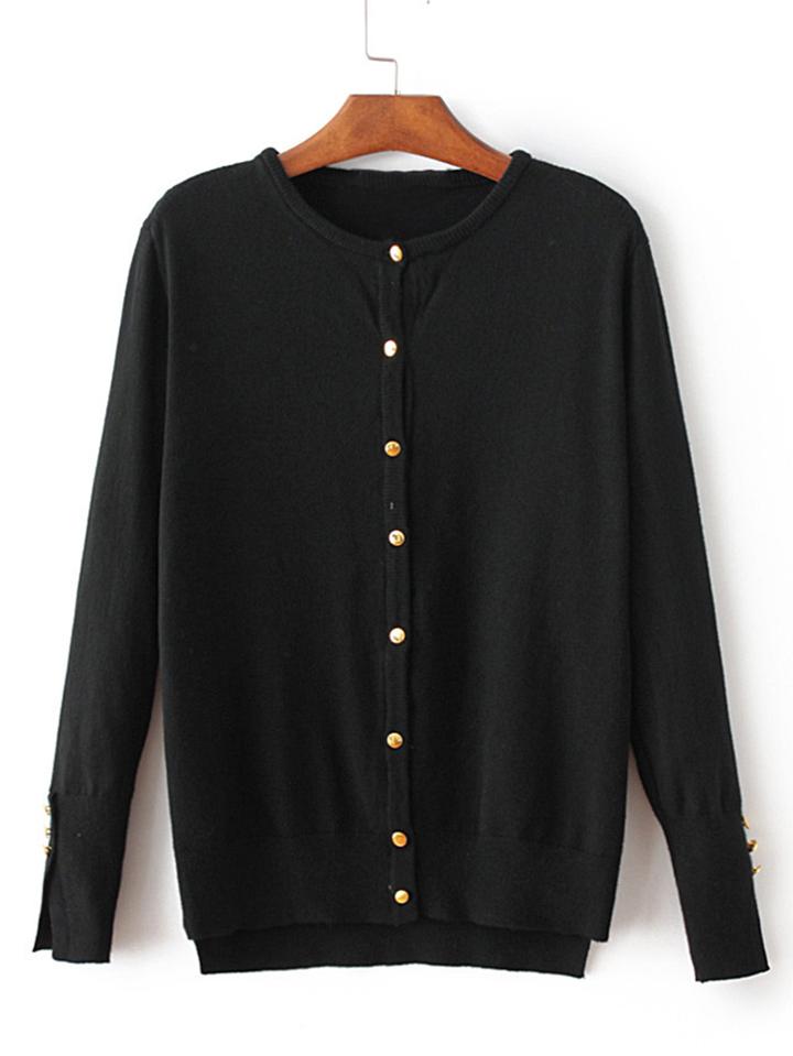 Romwe Button Cuff Dip Hem Cardigan