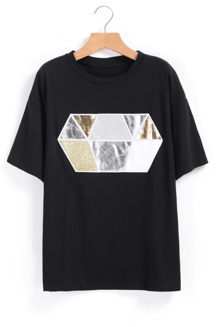 Romwe Diamond Patch Loose T-shirt