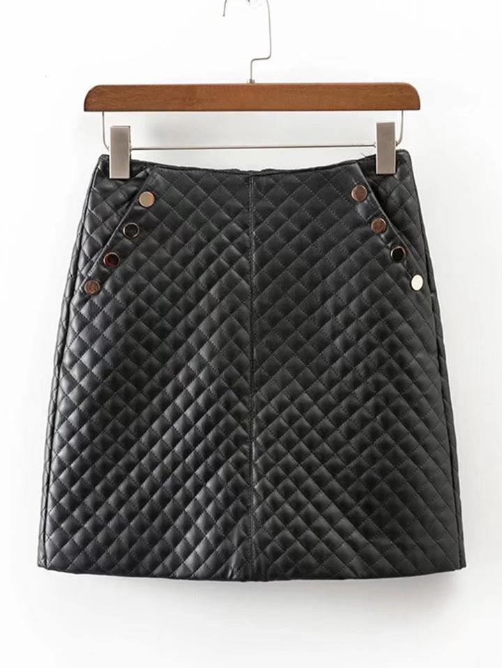 Romwe Button Detail Quilted Skirt