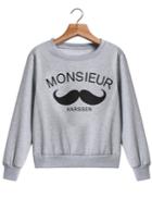 Romwe Monsieur Print Crop Grey Sweatshirt