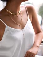 Romwe Sequin & Beaded Layered Chain Necklace