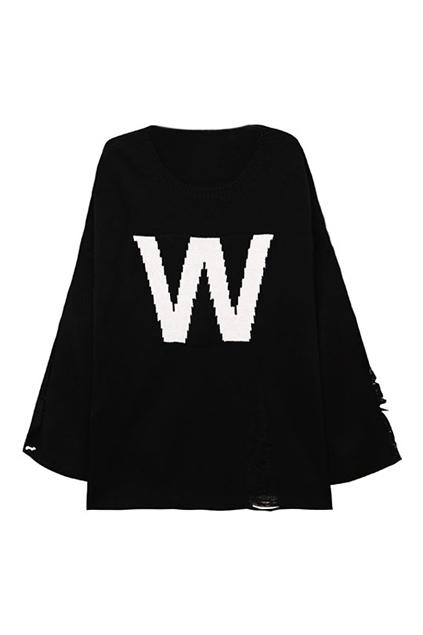 Romwe W Knitted Loose Black Jumper