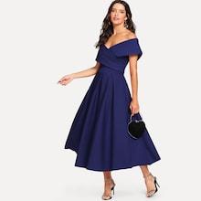Romwe Box Pleated Cross Wrap Bardot Dress