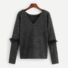 Romwe Contrast Lace V-neck Jumper