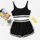 Romwe Letter Tape Panel Cami With Shorts