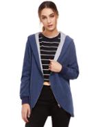 Romwe Royal Blue Hooded Zip Up Pockets Loose Coat