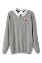 Romwe Cat Embroidered Grey Jumper