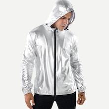 Romwe Men Metallic Solid Hooded Jacket