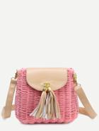 Romwe Pink Tassel Embellished Straw Shoulder Bag