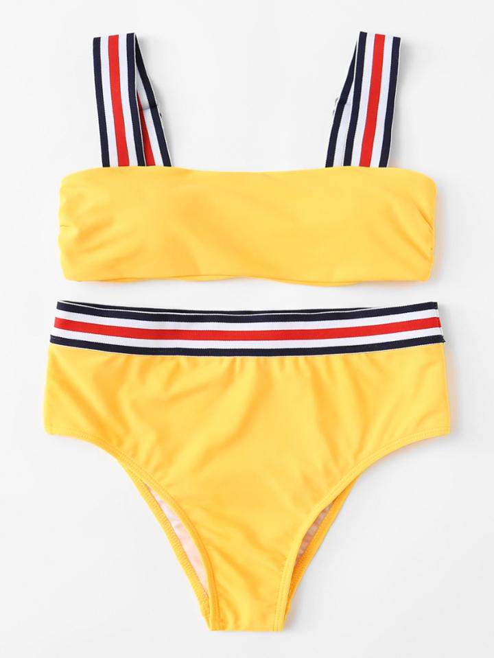 Romwe Striped Trim Bikini Set