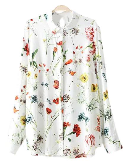 Romwe Multicolor Keyhole Back Floral Print Blouse