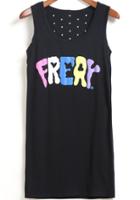 Romwe Black Scoop Neck Frery Print Tank Top