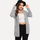Romwe Plus Pocket Patched Open Front Cardigan