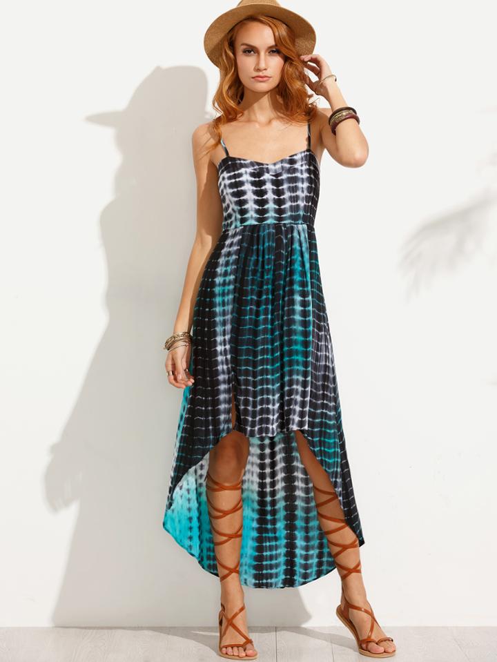 Romwe Multicolor Tie Dye Print High Low Cami Dress