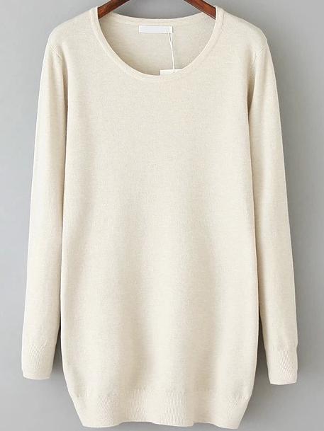Romwe Women Long Sleeve Apricot Sweater