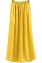 Romwe Yellow Drawstring Waist Pleated Split Skirt