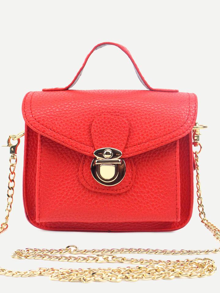 Romwe Red Pebbled Pu Flap Chain Bag