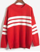 Romwe Striped Loose Boyfriend Red Sweater
