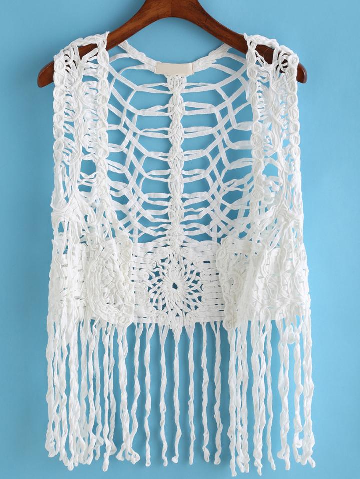Romwe With Tassel Hollow Vest
