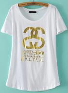 Romwe Bronzing Letters Print Loose T-shirt