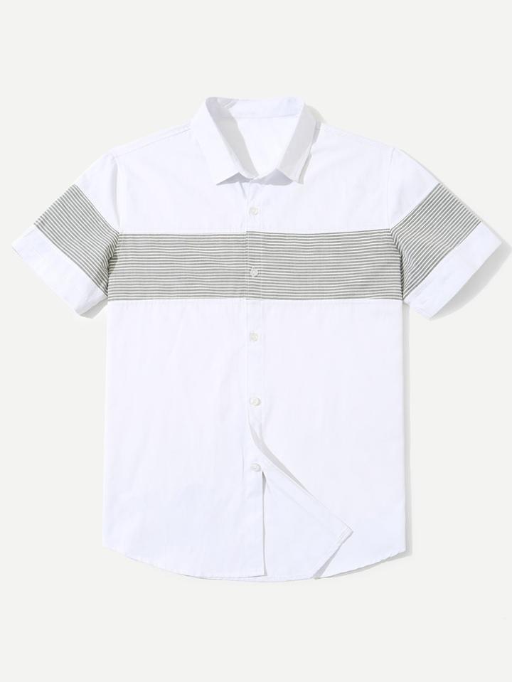 Romwe Stripe Panel Shirt