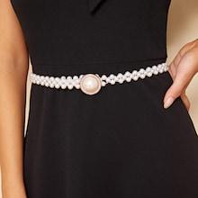 Romwe Rhinestone Detail Faux Pearl Belt
