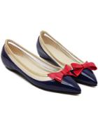 Romwe Blue Point Toe With Bow Flat Shoes