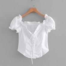 Romwe Frill Trim Lace-up Blouse