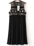 Romwe Black Self Tie Embroidery Sequined Vest