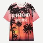 Romwe Guys Tropical And Letter Print Tee