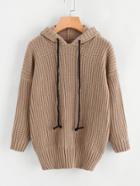 Romwe Drop Shoulder Cable Hooded Sweater