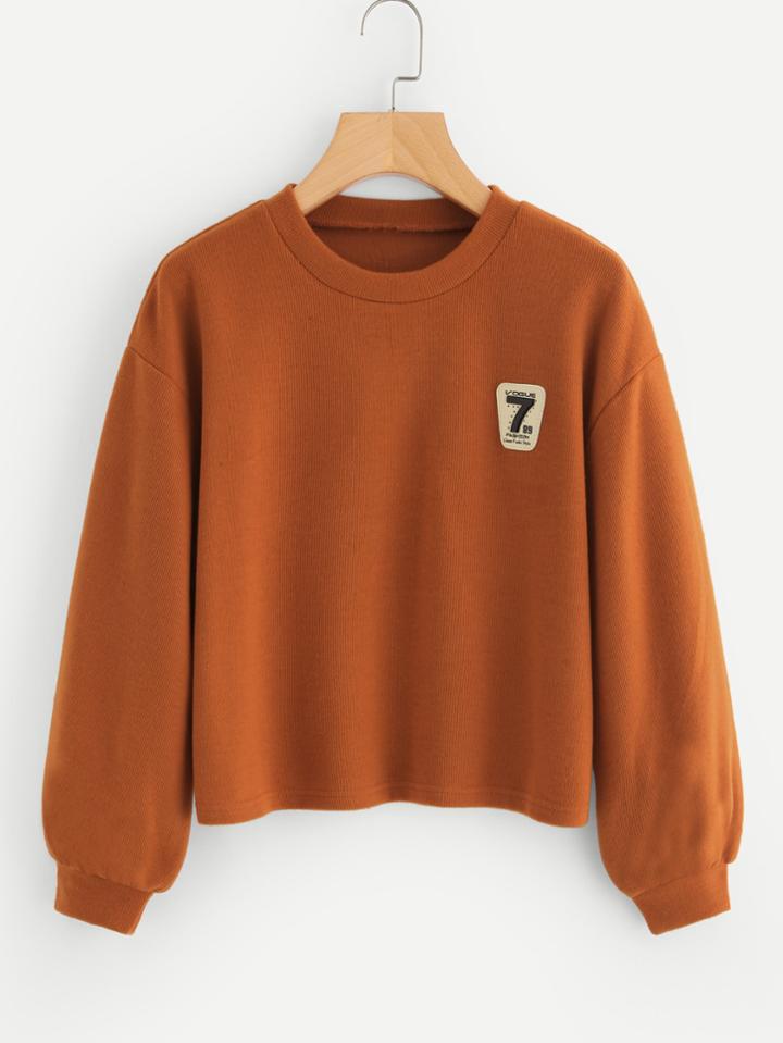 Romwe Lantern Sleeve Patch Detail Sweatshirt