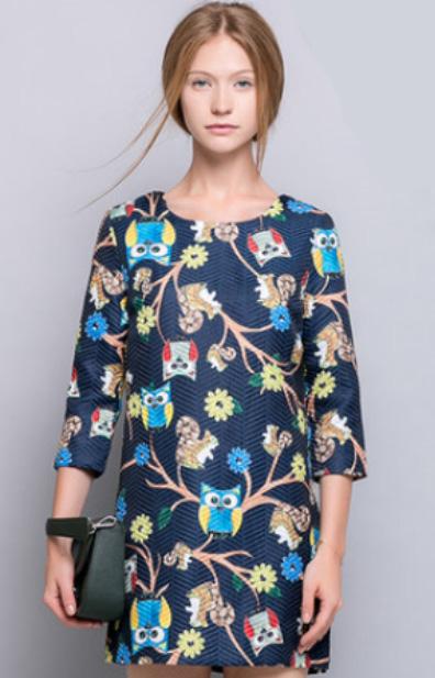 Romwe Round Neck Owl Print Straight Dress