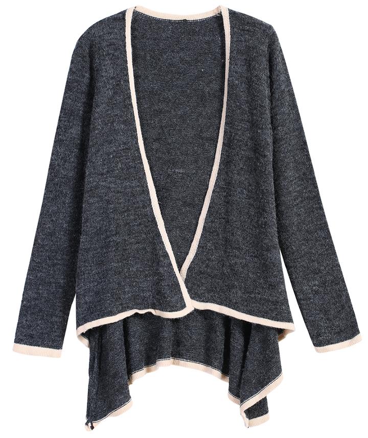 Romwe Contrast Trims Loose Grey Cardigan