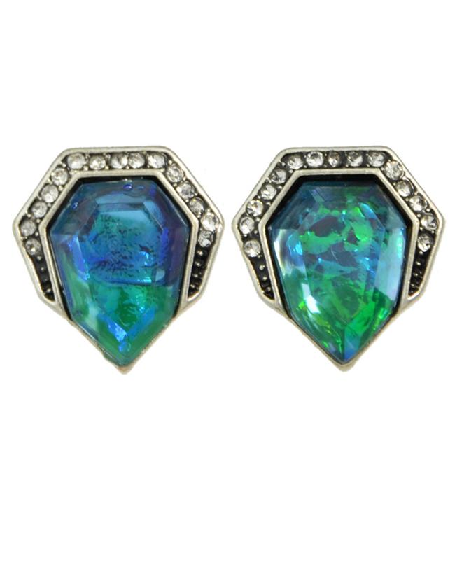 Romwe Blue Small Stone Stud Earrings
