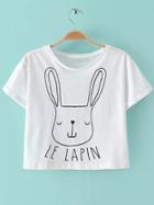 Romwe White Short Sleeve Letters Rabbit Print T-shirt