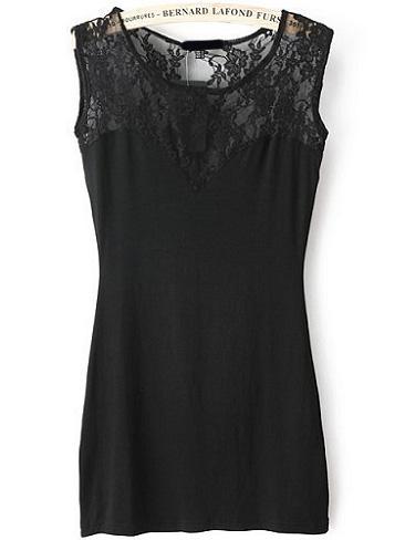 Romwe Lace Paneled Sleeveless Bodycon Dress