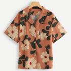 Romwe Floral Print Chest Pocket Shirt