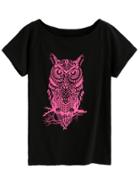 Romwe Black Owl Print Raglan Sleeve T-shirt