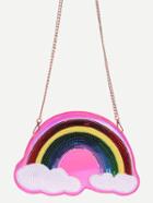 Romwe Pink Sequin Rainbow Clutch Bag With Chain